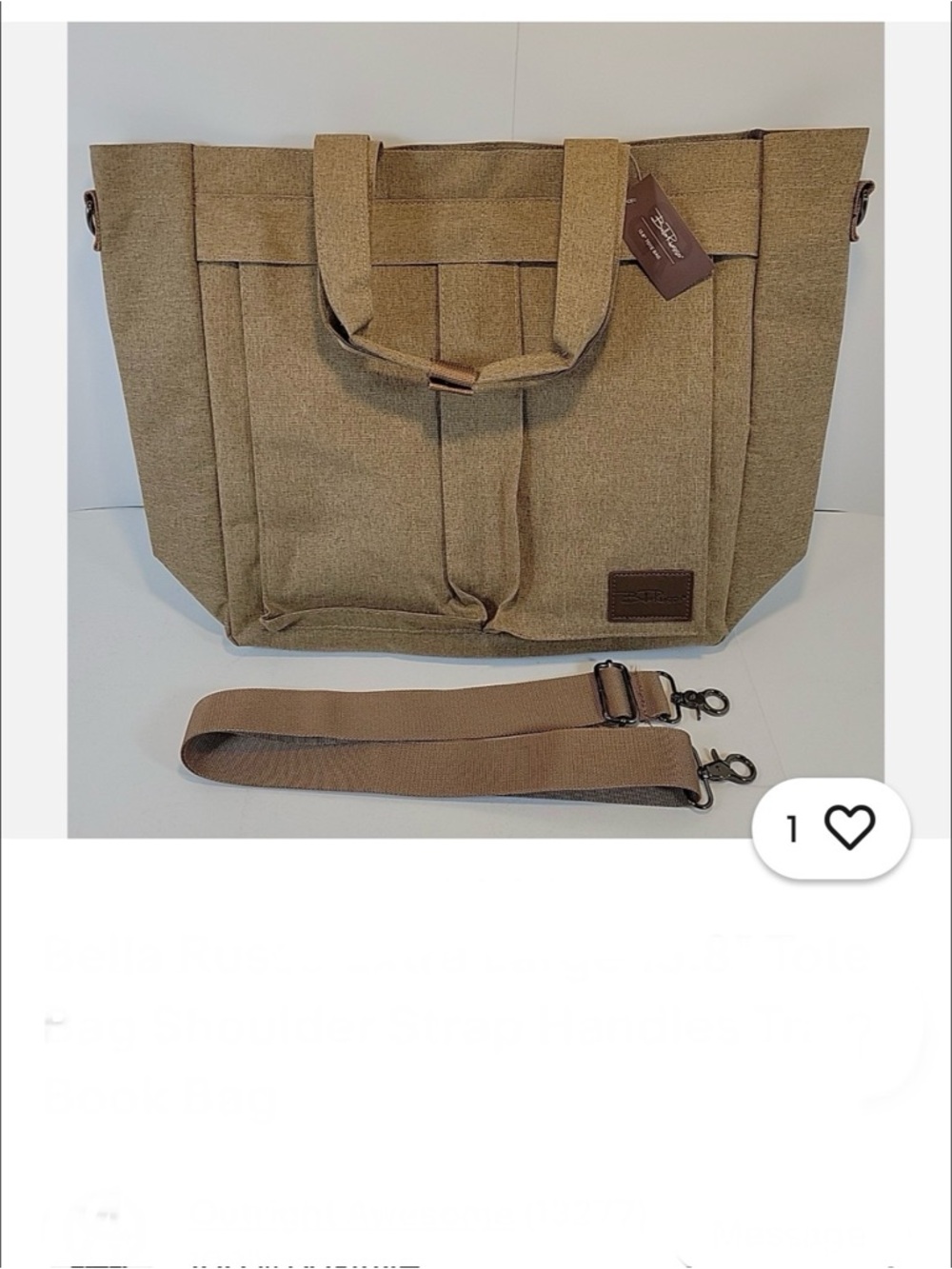 NWT Bella Russo Tote Bag with Detachable Shoulder Strap and Pockets